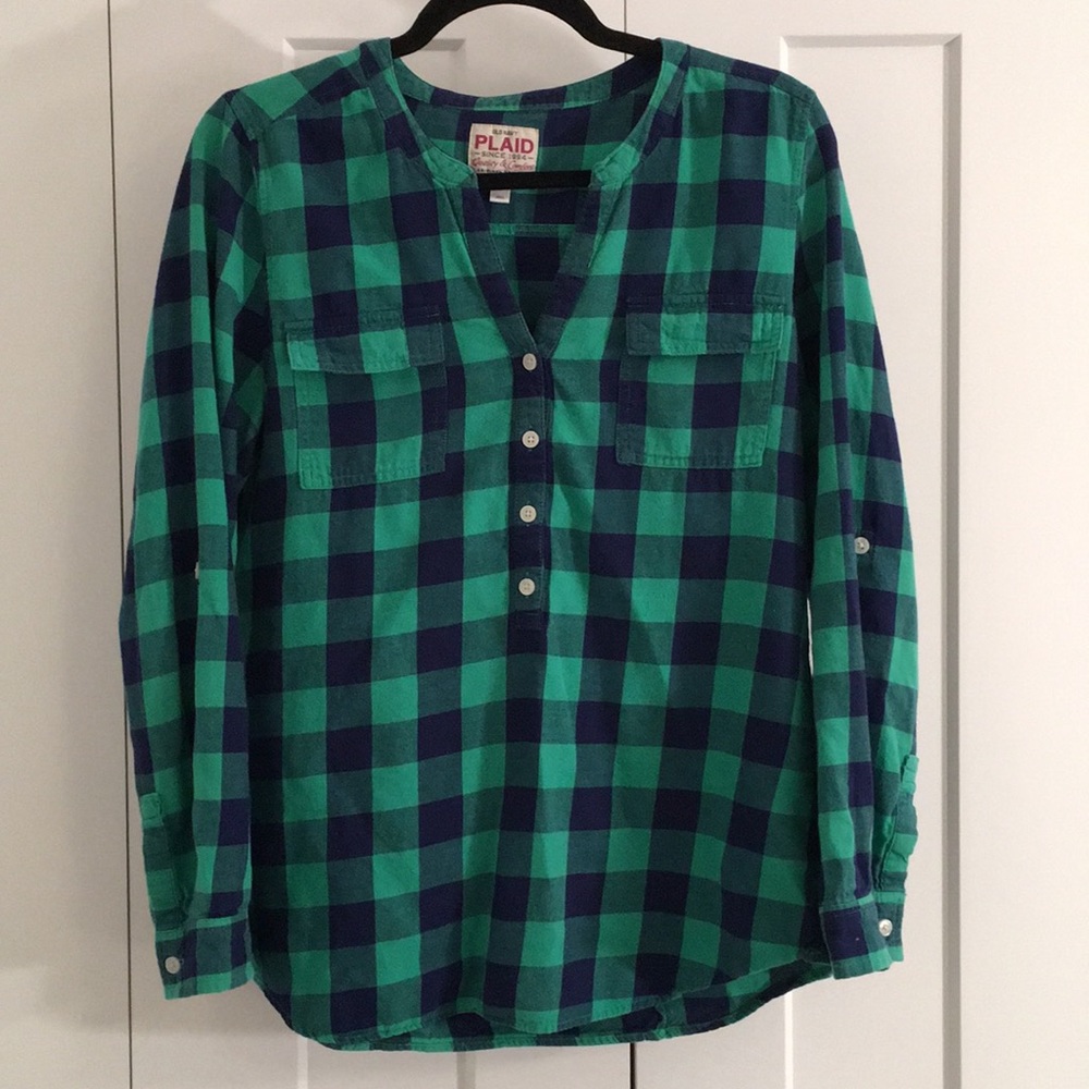 Green and Navy Plaid Top
